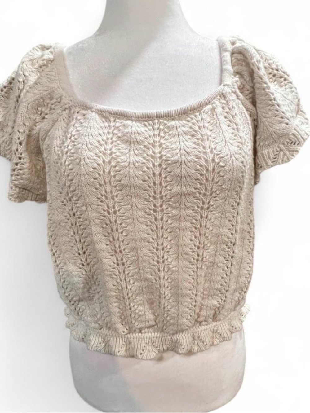 Cream Knit Short-Sleeve Sweater Top - Women